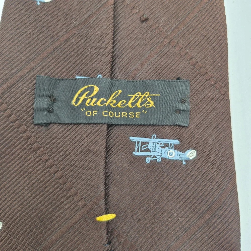 Vintage Briar Pride of England Puckett's Brown Silk Biplane Aviation Tie 4